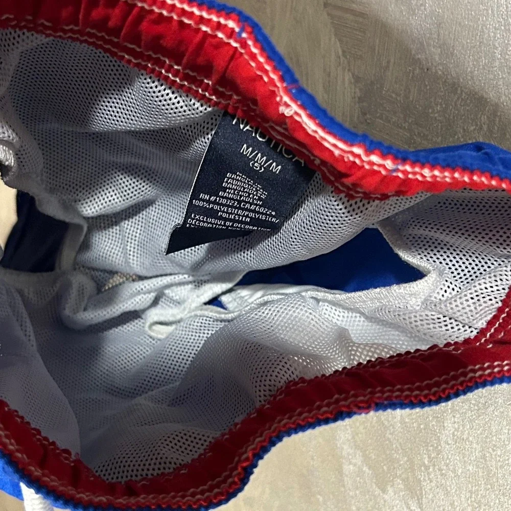 Nautica Boy's Swim Trunks Shorts Blue Red White Colorblock Size‎ Medium